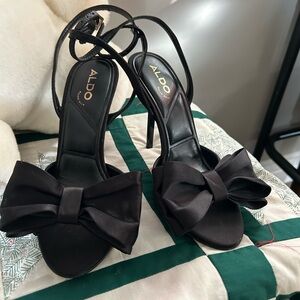 ALDO Black Heeled Sandals with Bow Accent